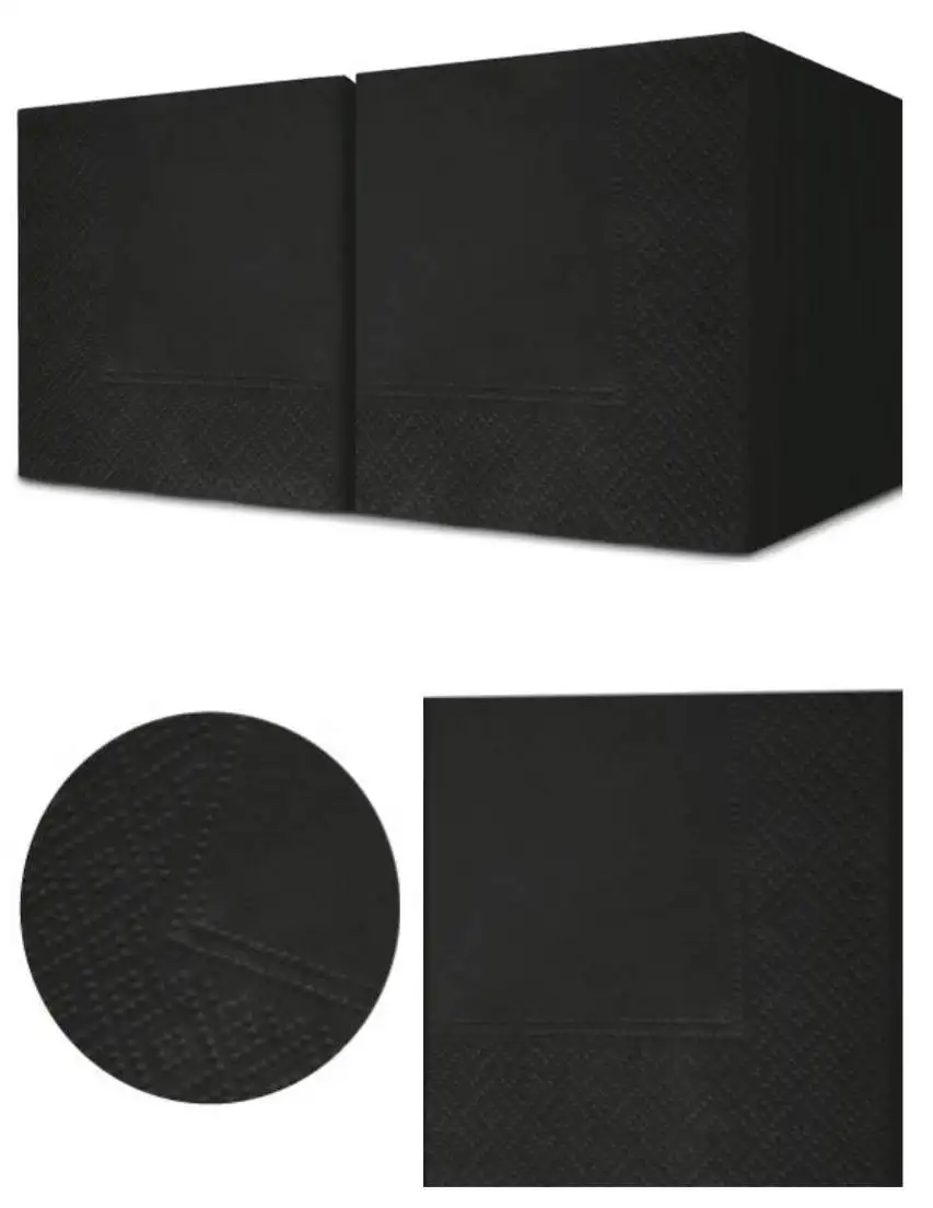 Черные двухслойные бумажные салфетки, 1/4 сложения, 33 x 33 см